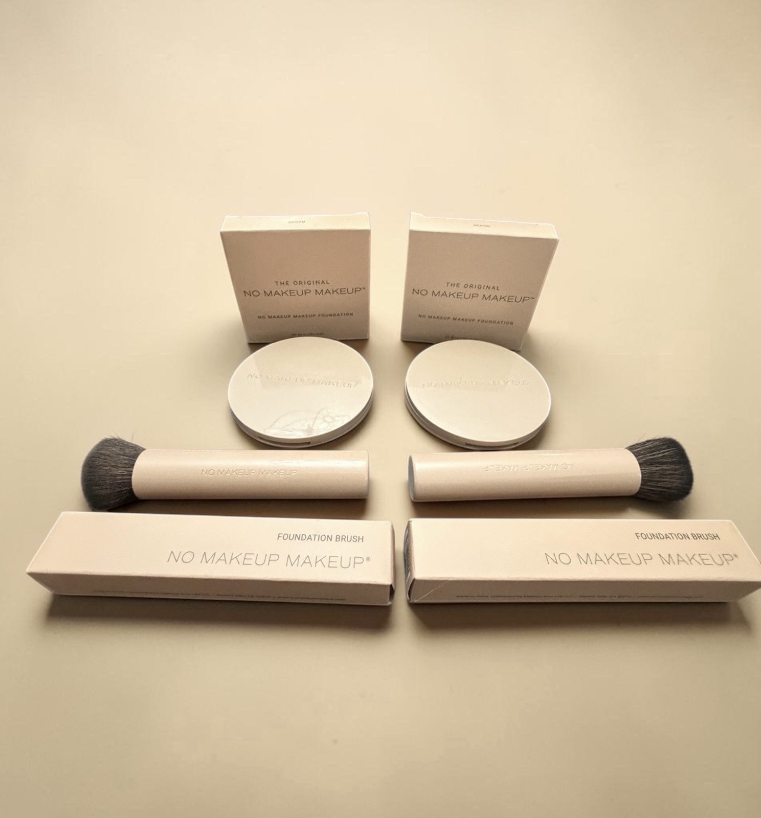 The Original No Makeup Makeup WARM DEEP cream LOT 2 Foundation & Brushes Damaged