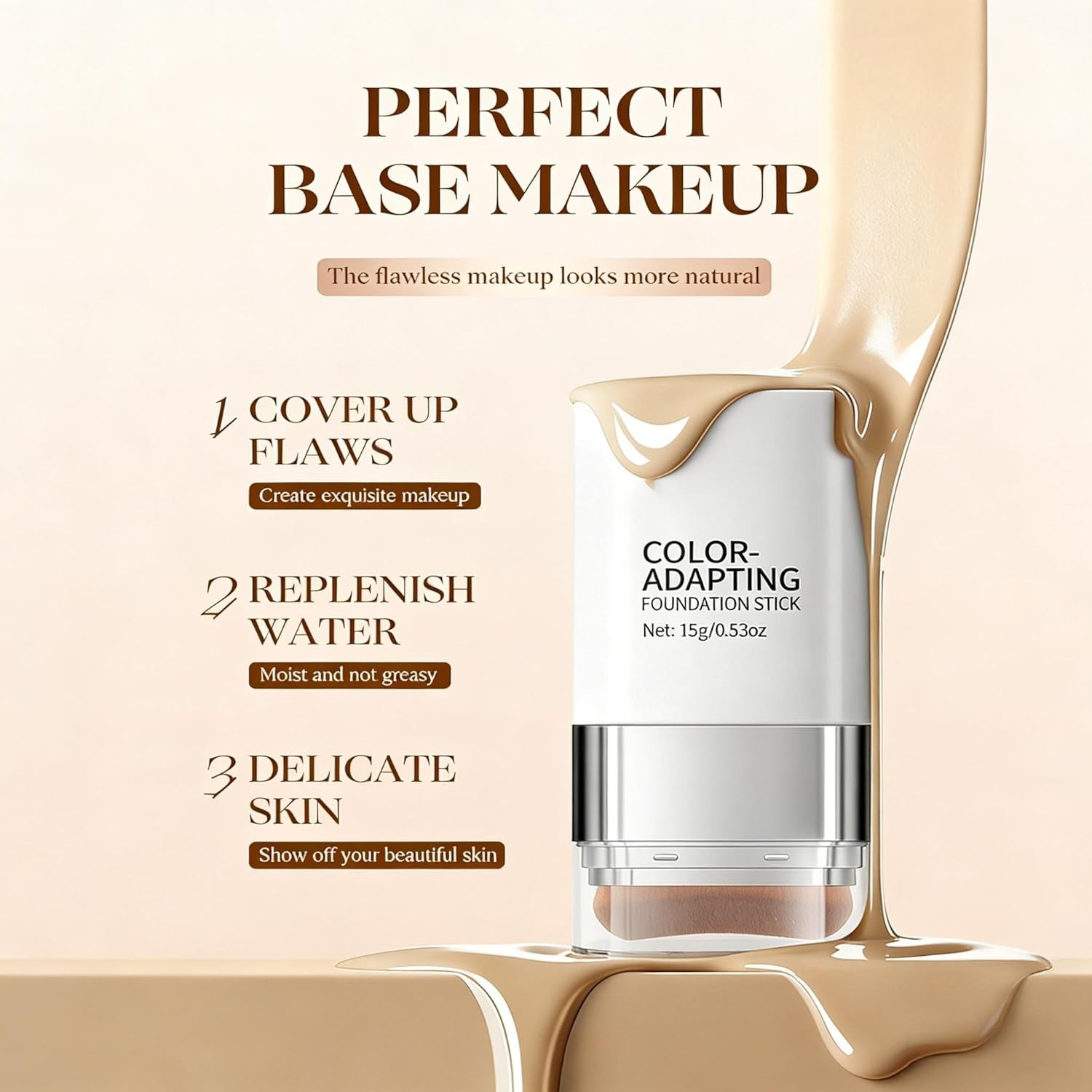 Color Changing Foundation Stick, Face Makeup for Most Skin Types, Natural Finish