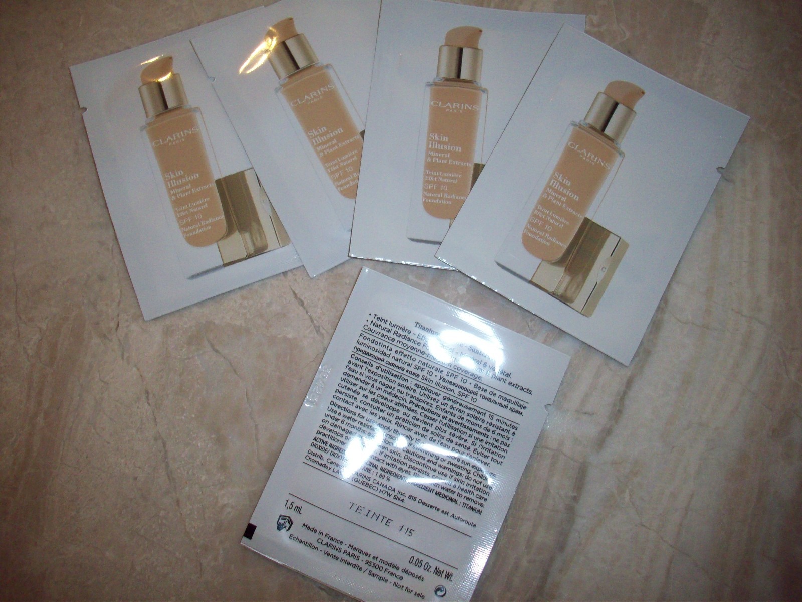 Lot/5 CLARINS Skin Illusion Natural Radiance Foundation ~115 COGNAC~Sample
