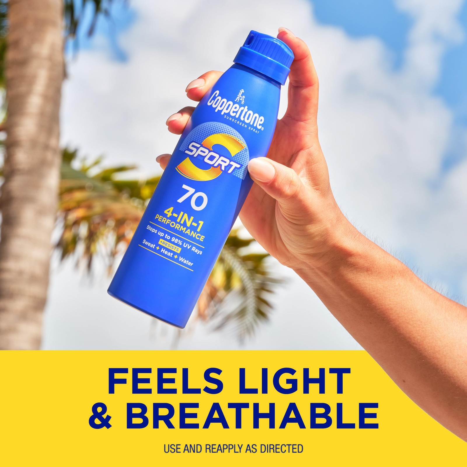 Coppertone SPORT Sunscreen Spray SPF 70, Water 5.5 Ounce (Pack of 3), Blue