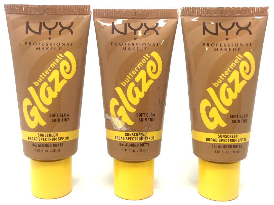 (3) NYX Buttermelt Glaze Skin Tint NIP 04 – Almond Butta 1.01 fl oz Exp: 7/2026+
