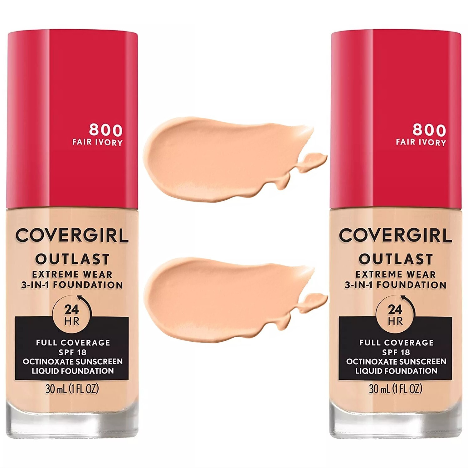 COVERGIRL Outlast Extreme Wear 3 In 1 Foundation 800 FAIR IVORY, 2-PACK! (READ)