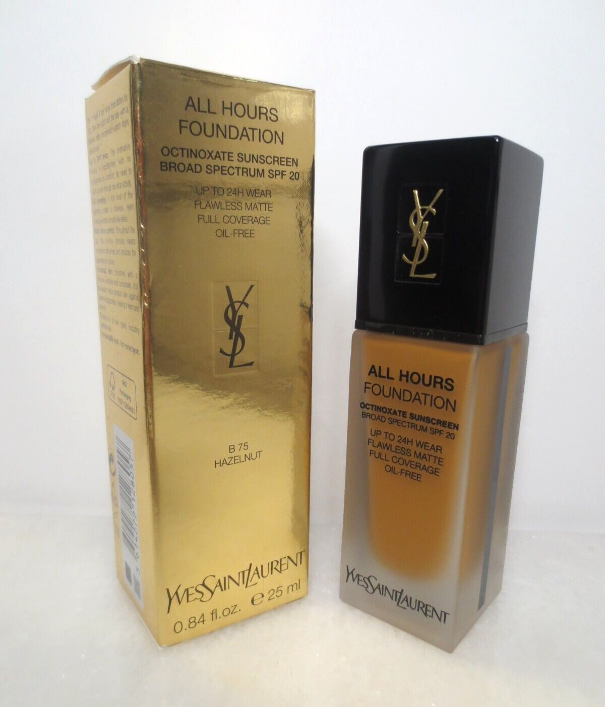 YVES SAINT LAURENT ALL HOURS FOUNDATION SPF 20 B75 HAZELNUT 0.84 OZ BOXED
