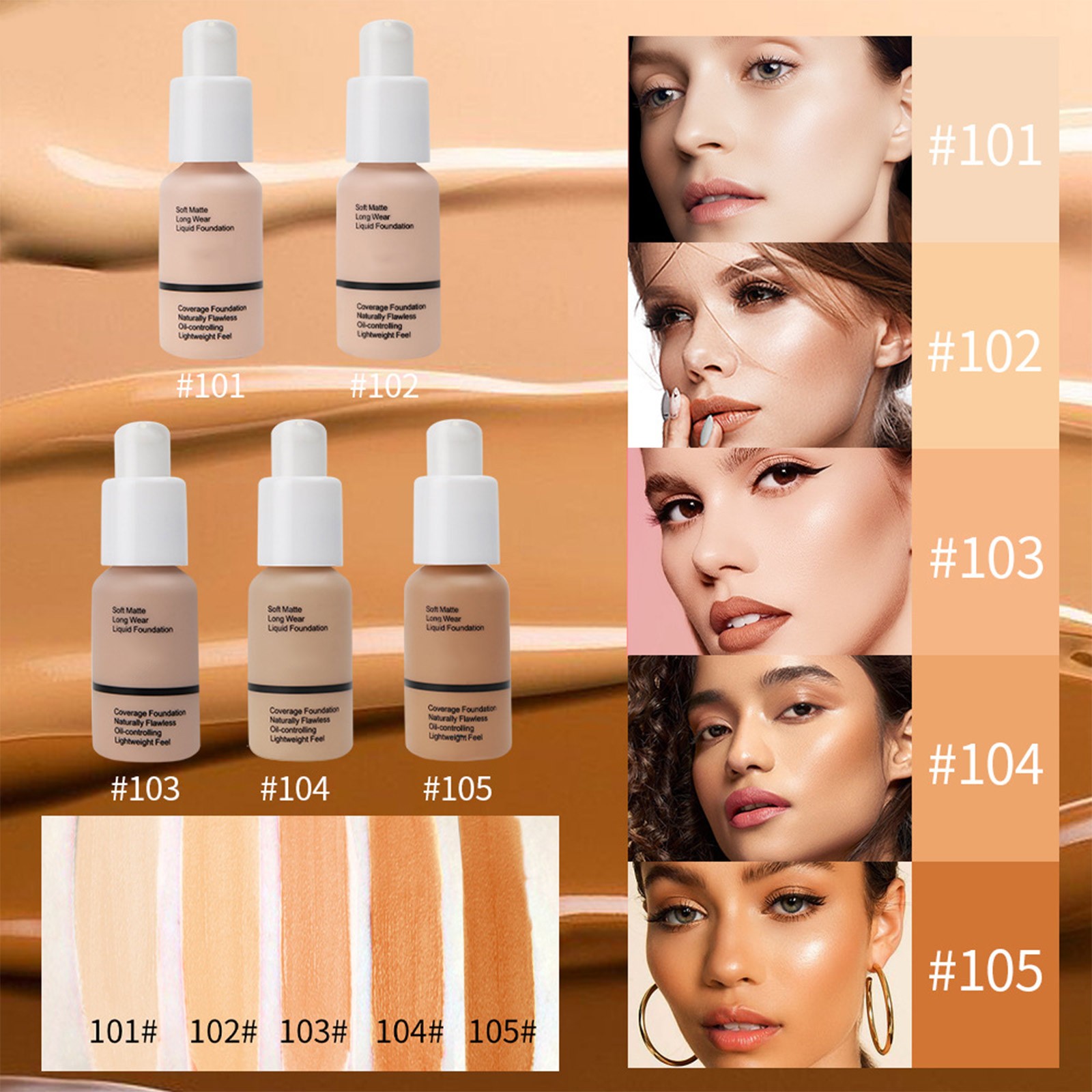 1Pcs Matte Long-lasting 30ml Lightweight Feel Liquid Foundation Sweatproof