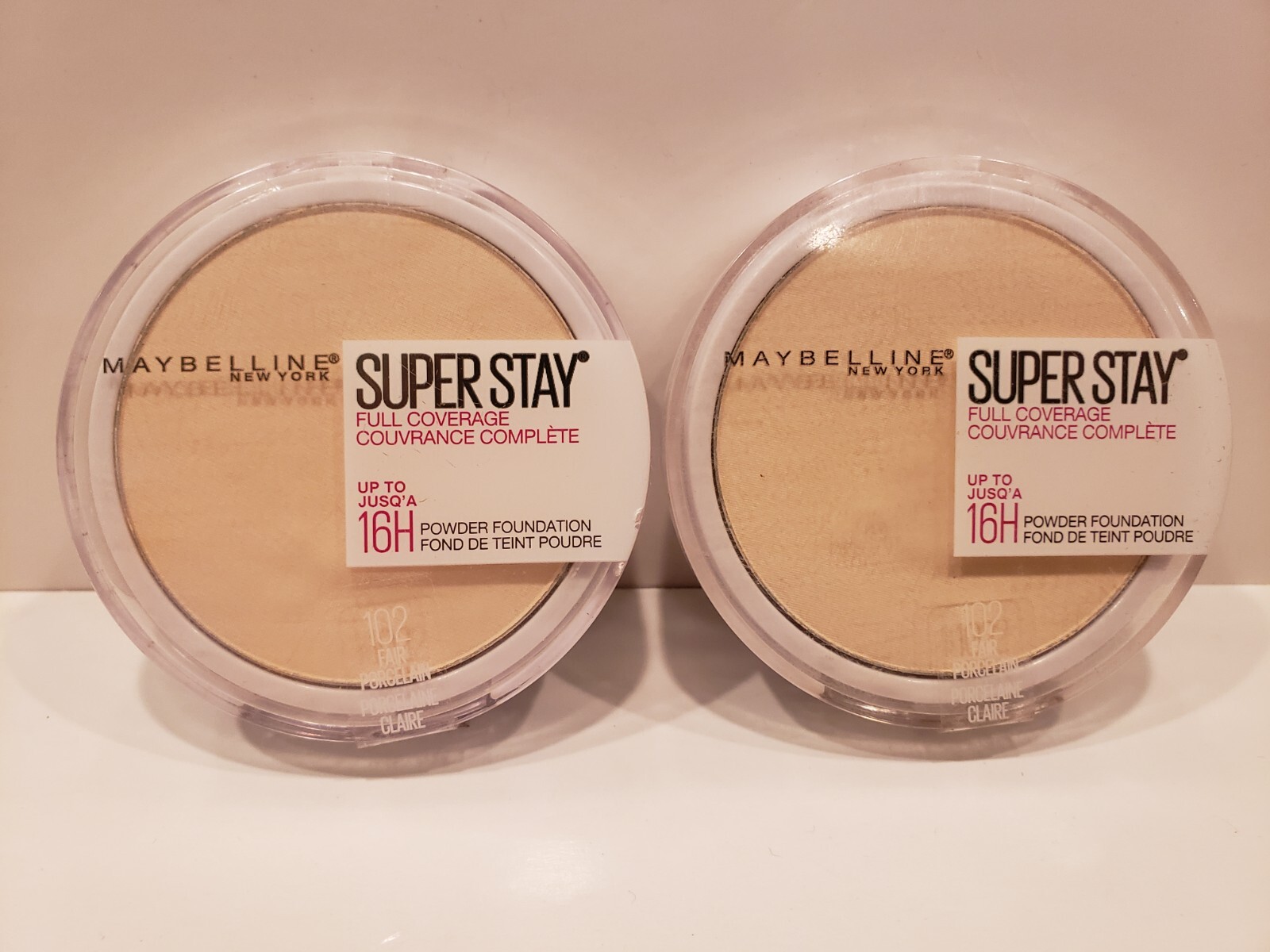 Maybelline~Lot of 2~Superstay Full Coverage 16H Powder Foundation~#102 Fair Porc