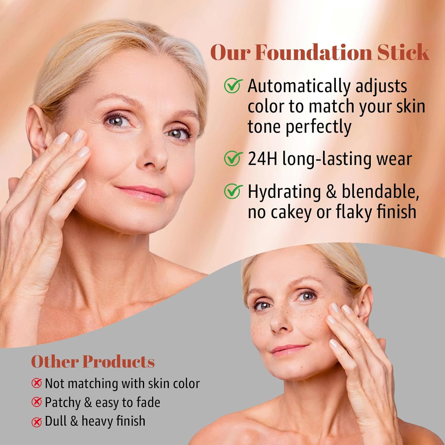 Color Changing Foundation Stick – 2 in 1 Dual Ended White Foundation Stick, Long