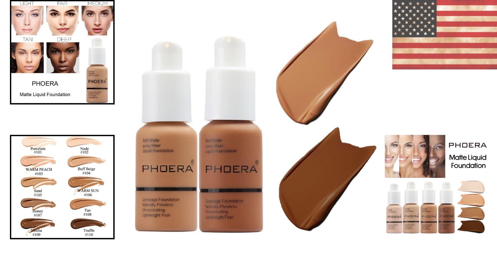 Flawless PHOERA Foundation Duo in Tan & Mocha – 24HR Oil Control & Waterproof