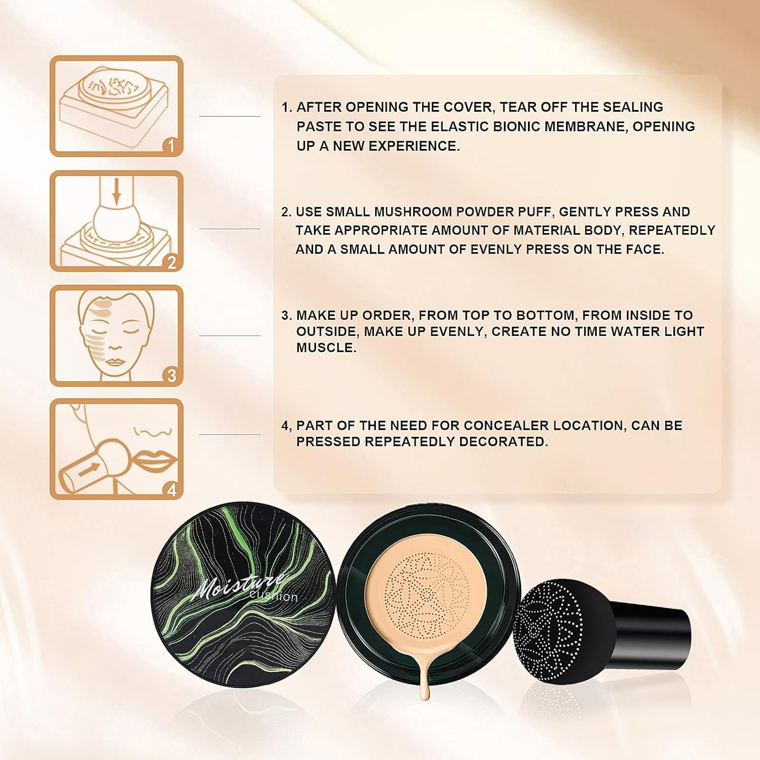 Natural Ingredients Air Cushion CC Cream – Brightening & Concealing, Buff Beige