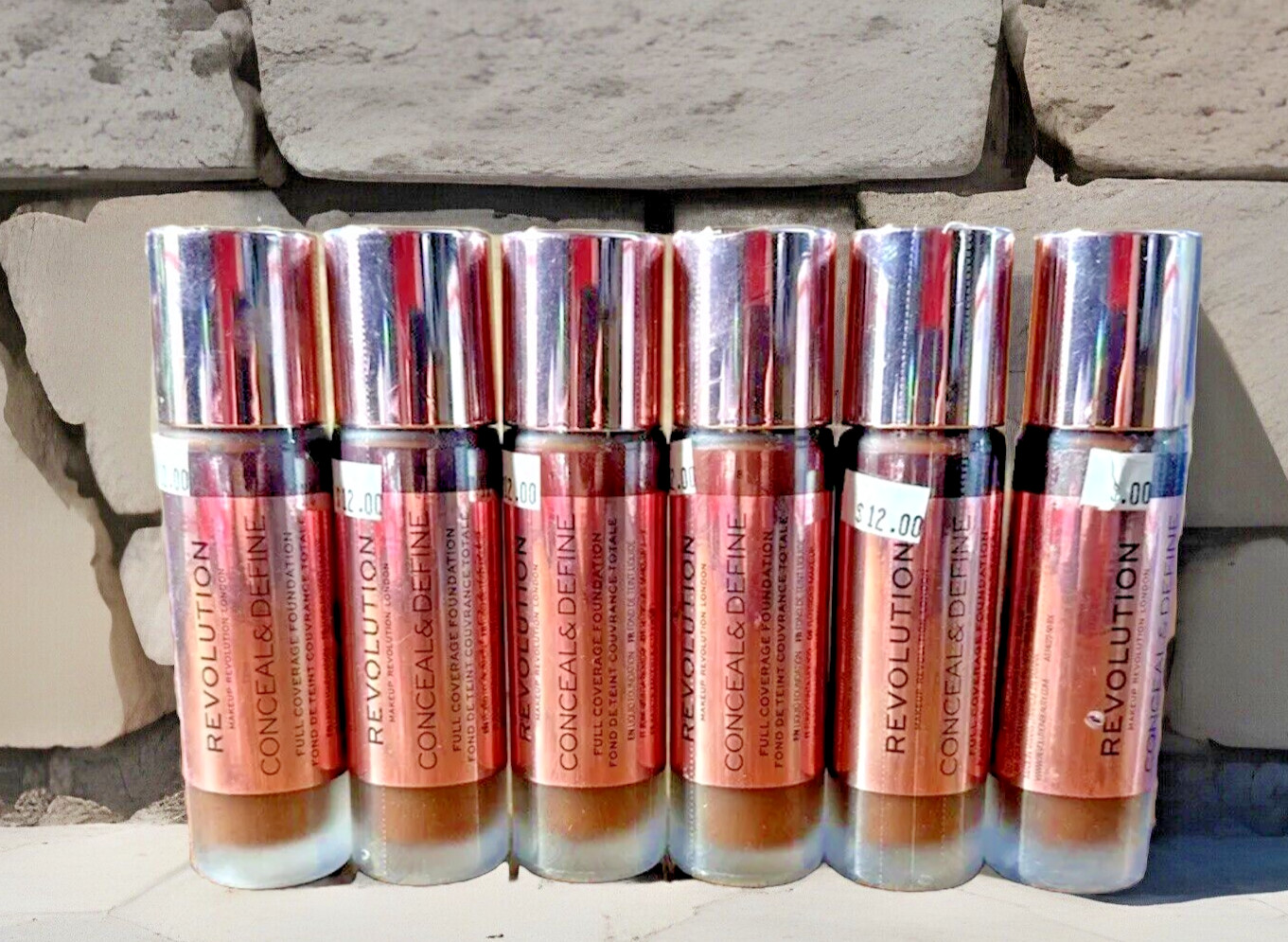6x lot Revolution Conceal & Define Full Coverage Foundation- F18 Dark Skin Tones