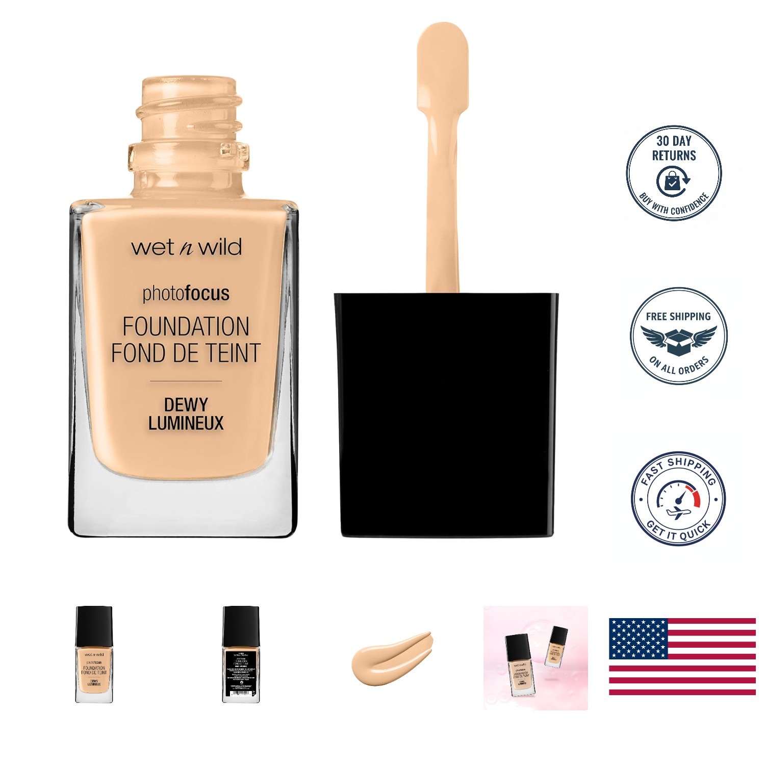 Photo-Ready Dewy Liquid Foundation, 0.29 oz Soft Beige – All Skin Types