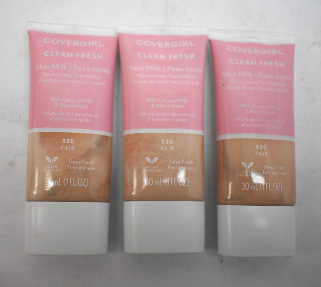 Covergirl Clean Fresh Skin Milk Foundation Dewy Finish 520 Fair 1 Fl Oz Lot of 3