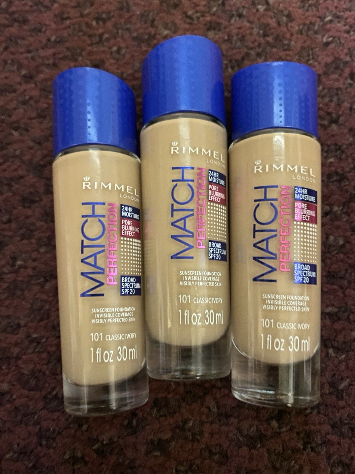 3x Rimmel Match Perfection Foundation 1 oz each 102 light nude NEW Authentic