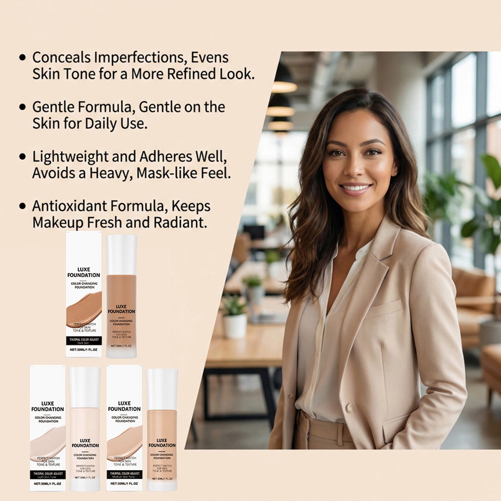 LUXE Intelligent Color Correcting Foundation, 30ml Long-lasting Finish Natural