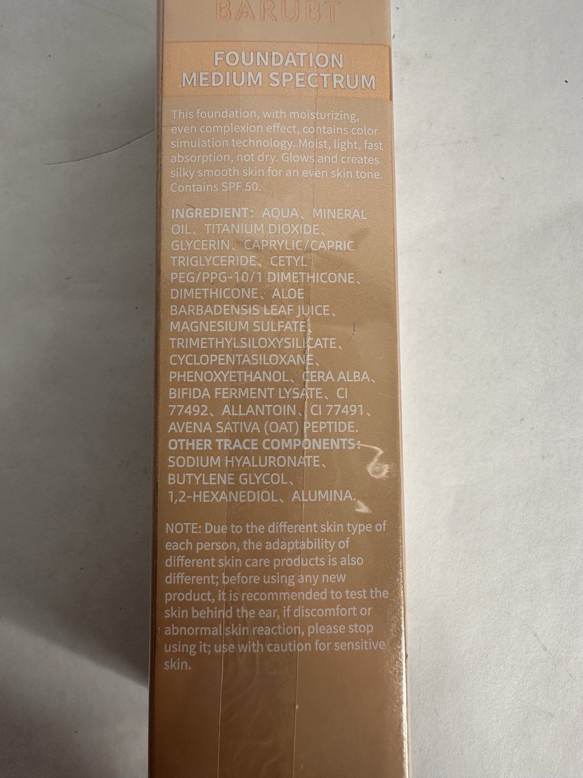 Barubt Foundation Medium Spectrum Sunscreen Serum SPF 50 Exp. 2027 NEW
