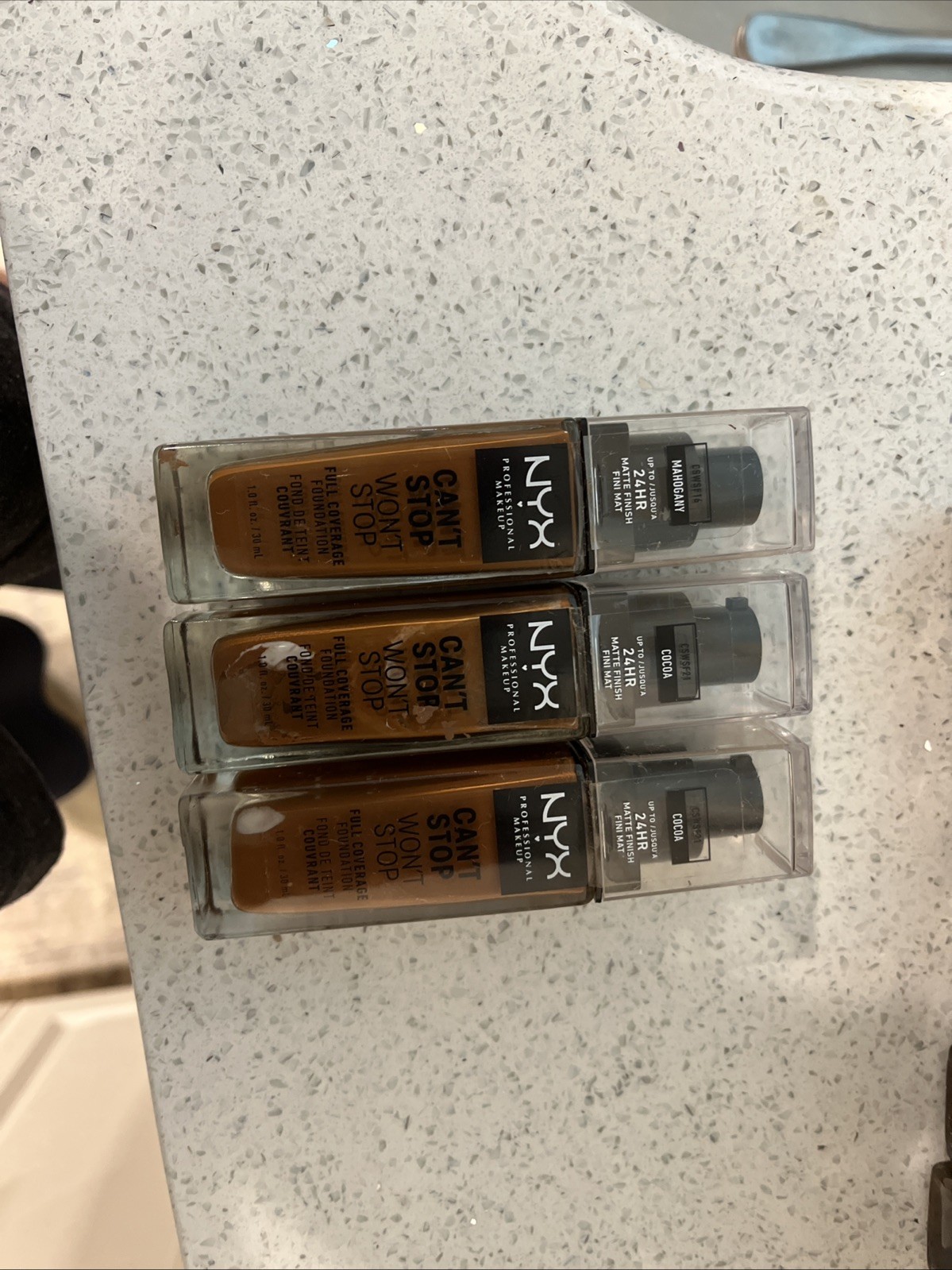 3 NYX Cocoa Can’t Stop Won’t Stop 24HR Full Coverage Foundation 1 Oz NEW