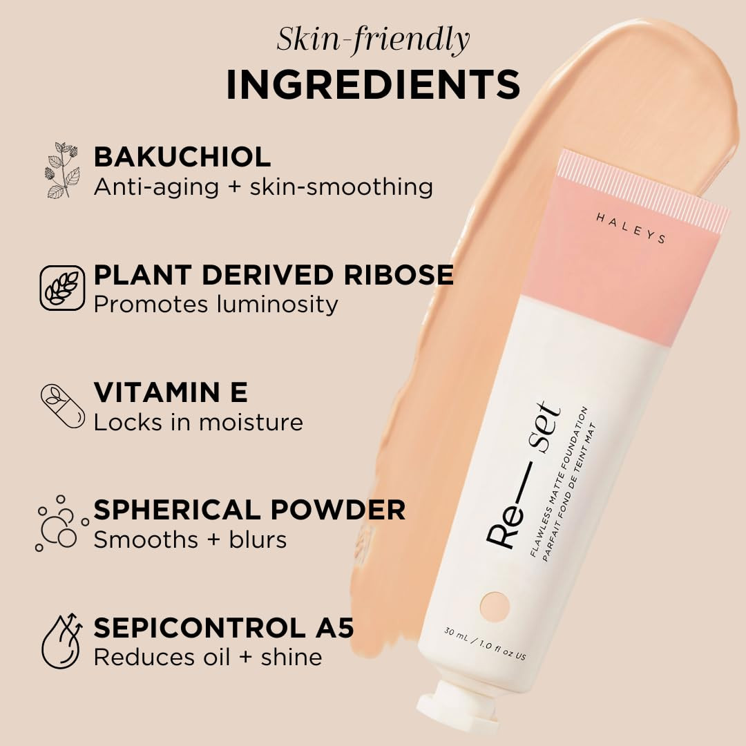 Re-Set Full Coverage Matte Foundation, VEGAN + CRUELTY-FREE, Oil-Free Liquid Fou