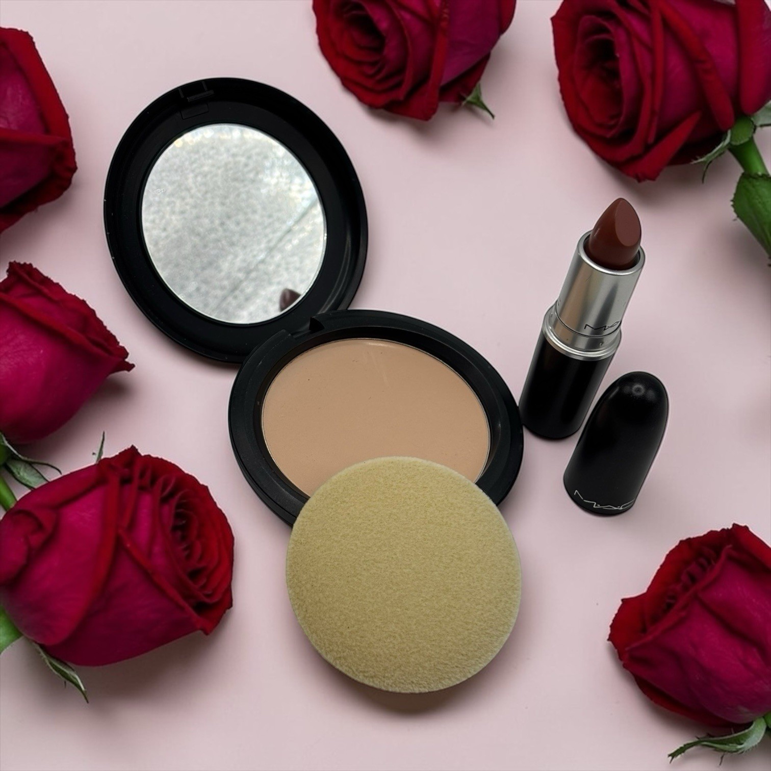 MAC Pro Longwear Powder Pressed Foundation MEDIUM 0.39oz and MAC Matte Lipstick