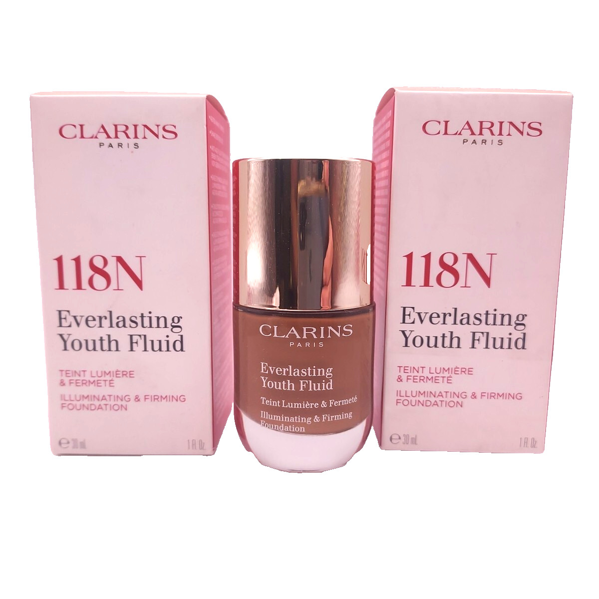 LOT OF 2 Clarins Everlasting Youth Fluid Illuminating Firming Foundation 118N
