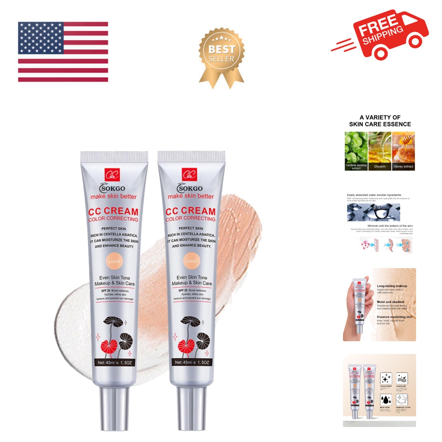 Color Correcting CC Cream, Full-Coverage Foundation, SPF 25, Even Skin Tone, …