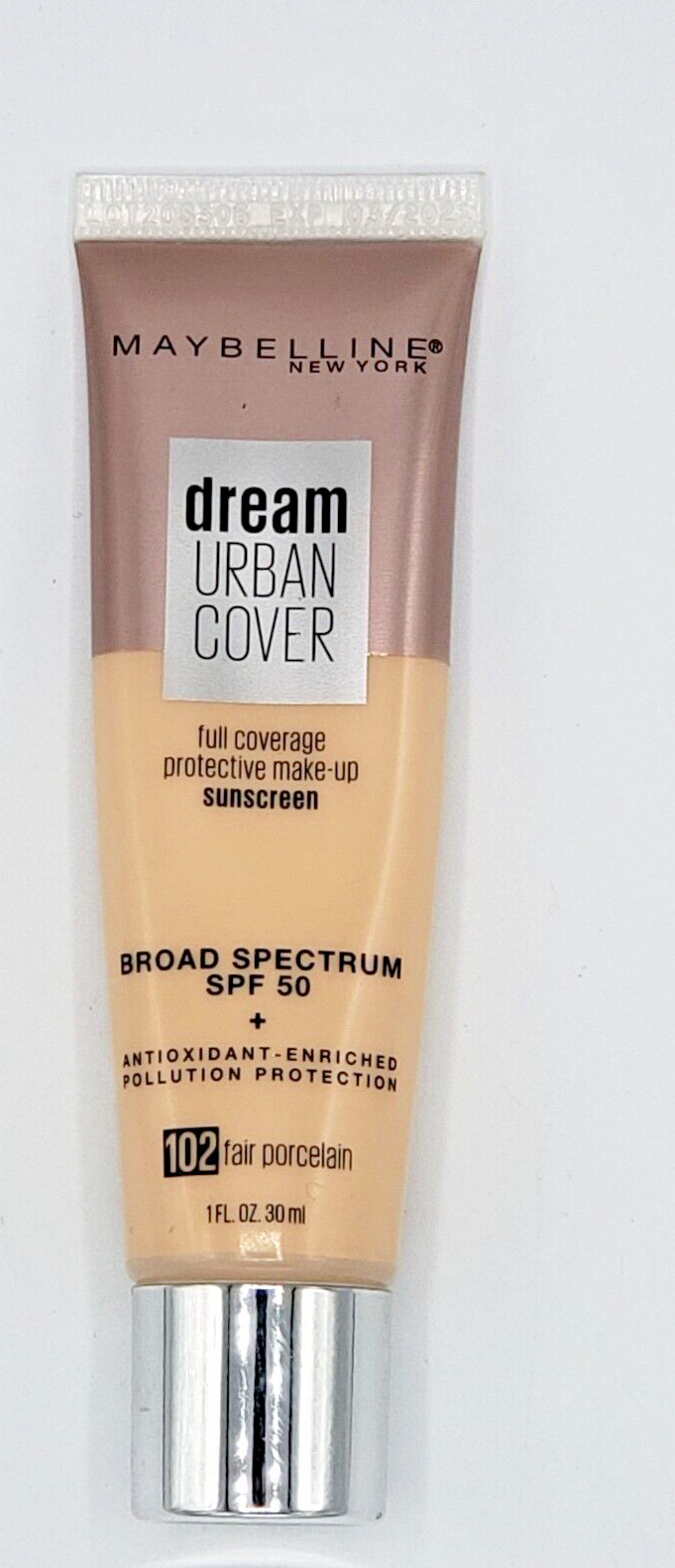 NEW Maybelline Dream Urban Cover Full Coverage Makeup- 102 FAIR PORCELAIN