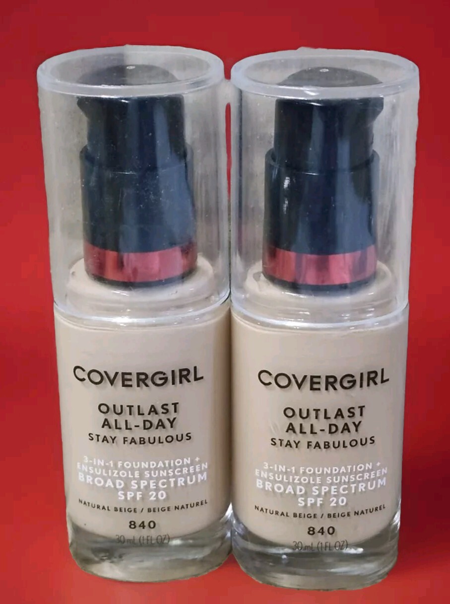 CoverGirl Outlast Stay Fabulous 3 in 1 Foundation 840 Natural Beige 1oz Ea 2pcs