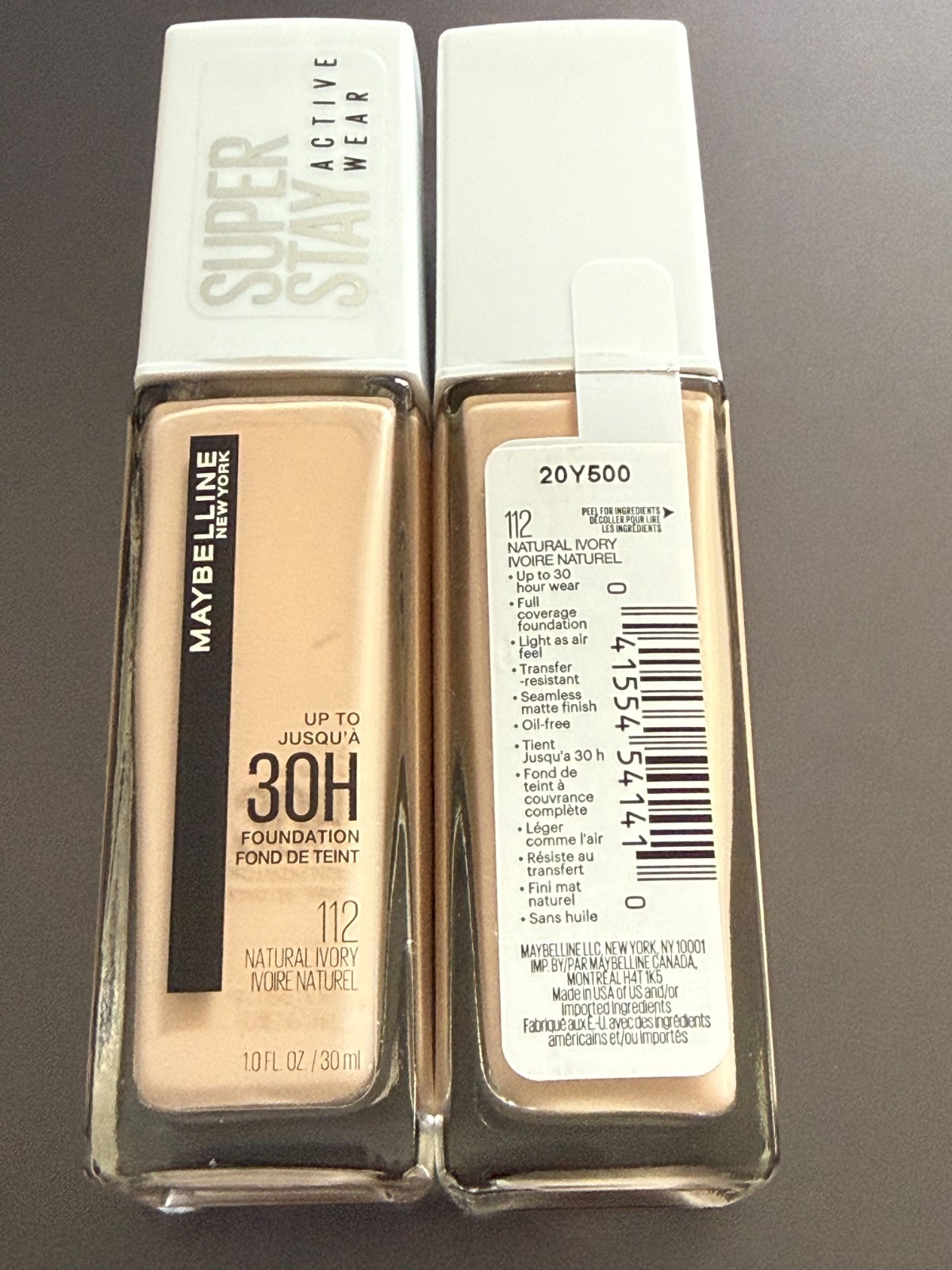 Maybelline Super Stay Foundation 30hr Active Wear -112 Natural Ivory (Lot Of 2)
