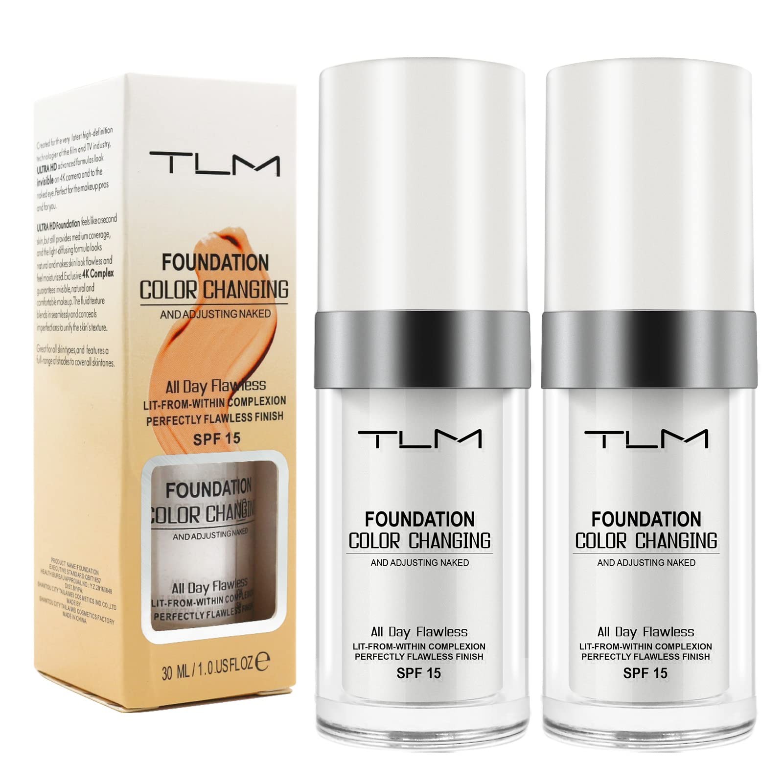 YEUGSCKA Color Changing Foundation, 2 Pack, Liquid, Moisturizing, Sunscreen, …