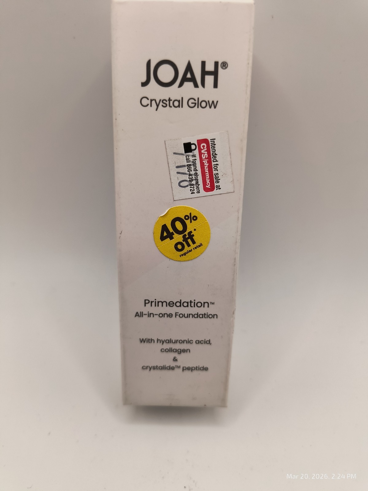 JOAH Crystal Glow Primedation Foundation, TW050 Tan w/Warm Undertones