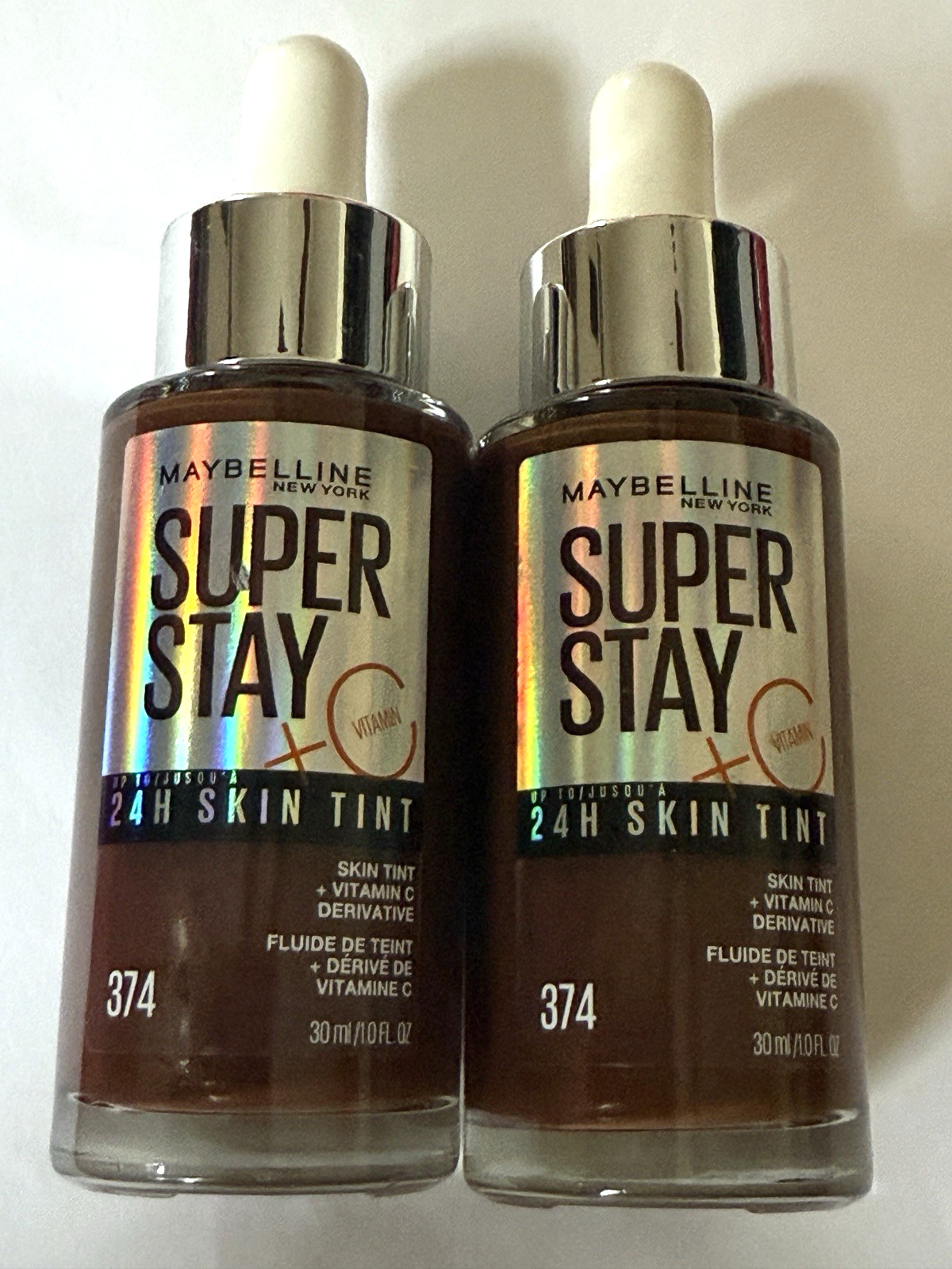 Maybelline New York Super Stay Up To 24H Skin Tint #374 Brown Vitamin C Lot of 2