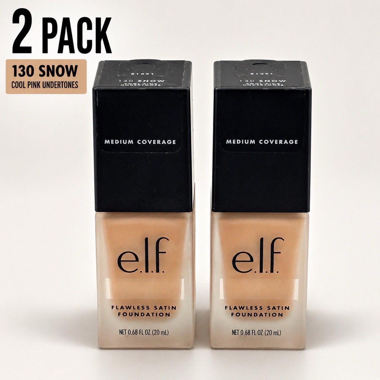 (2) e.l.f. Flawless Satin Foundation 130 Snow Cool Pink Medium Coverage 0.68oz