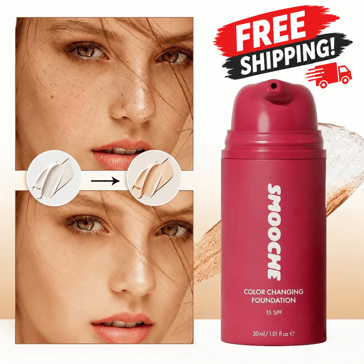 Smooche Korean Color Changing Foundation for All Skin Types Flawless Coverage-US