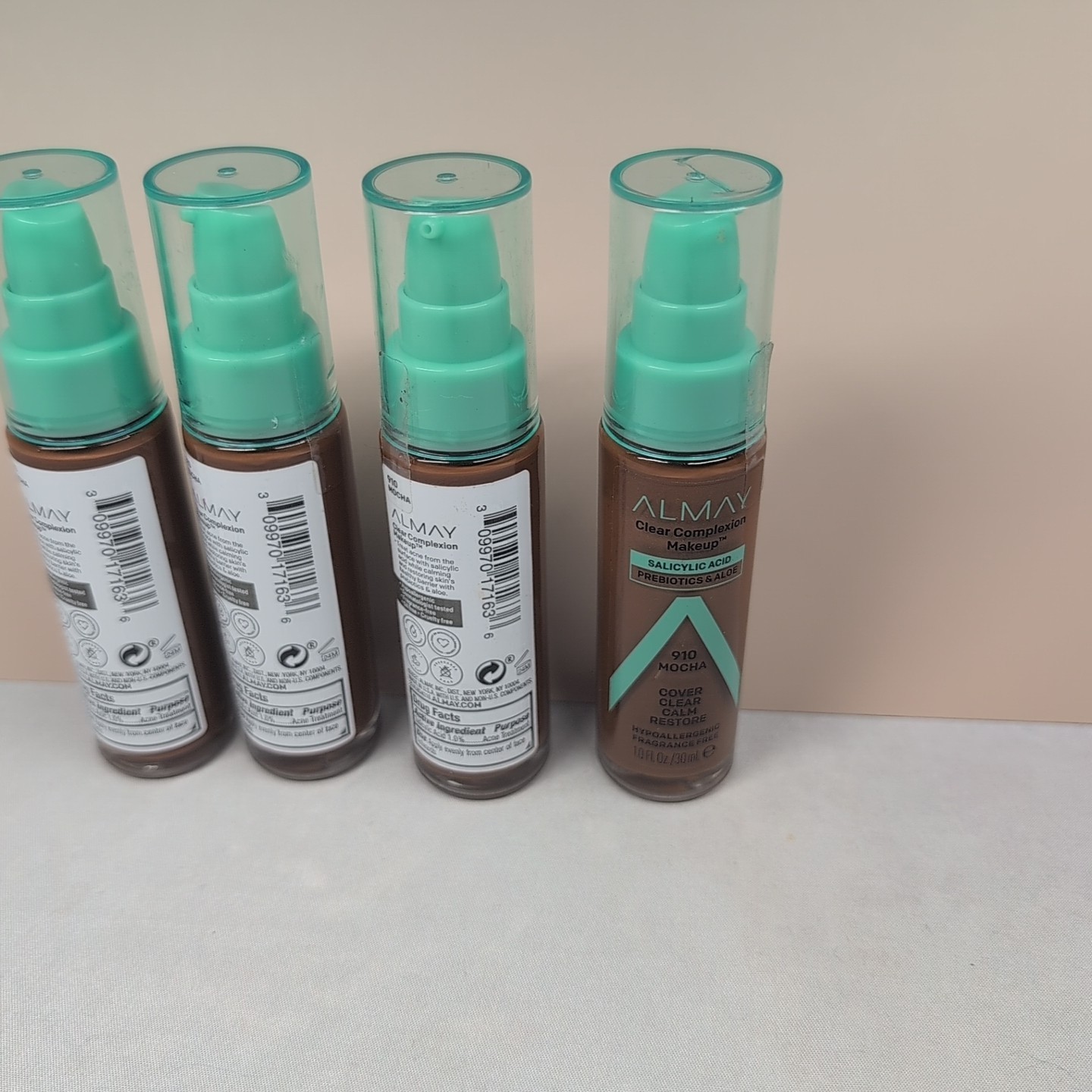 4 Almay Clear Complexion Foundation W Prebiotics & Aloe 910 Mocha Fragrance Free
