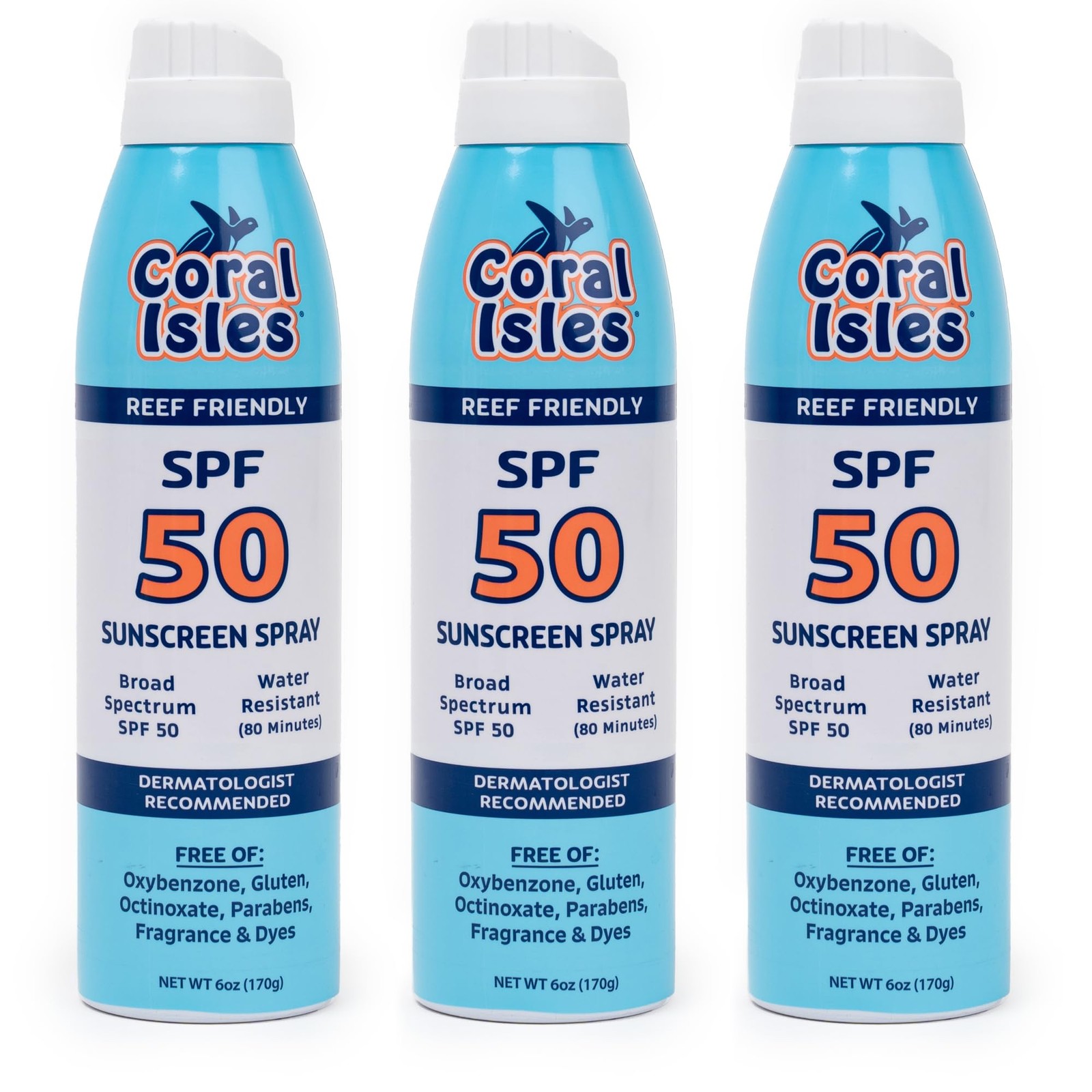 Coral Isles Sunscreen Spray SPF 50 – Hawaii Reef Safe Act 6 Fl Oz (Pack of 3)