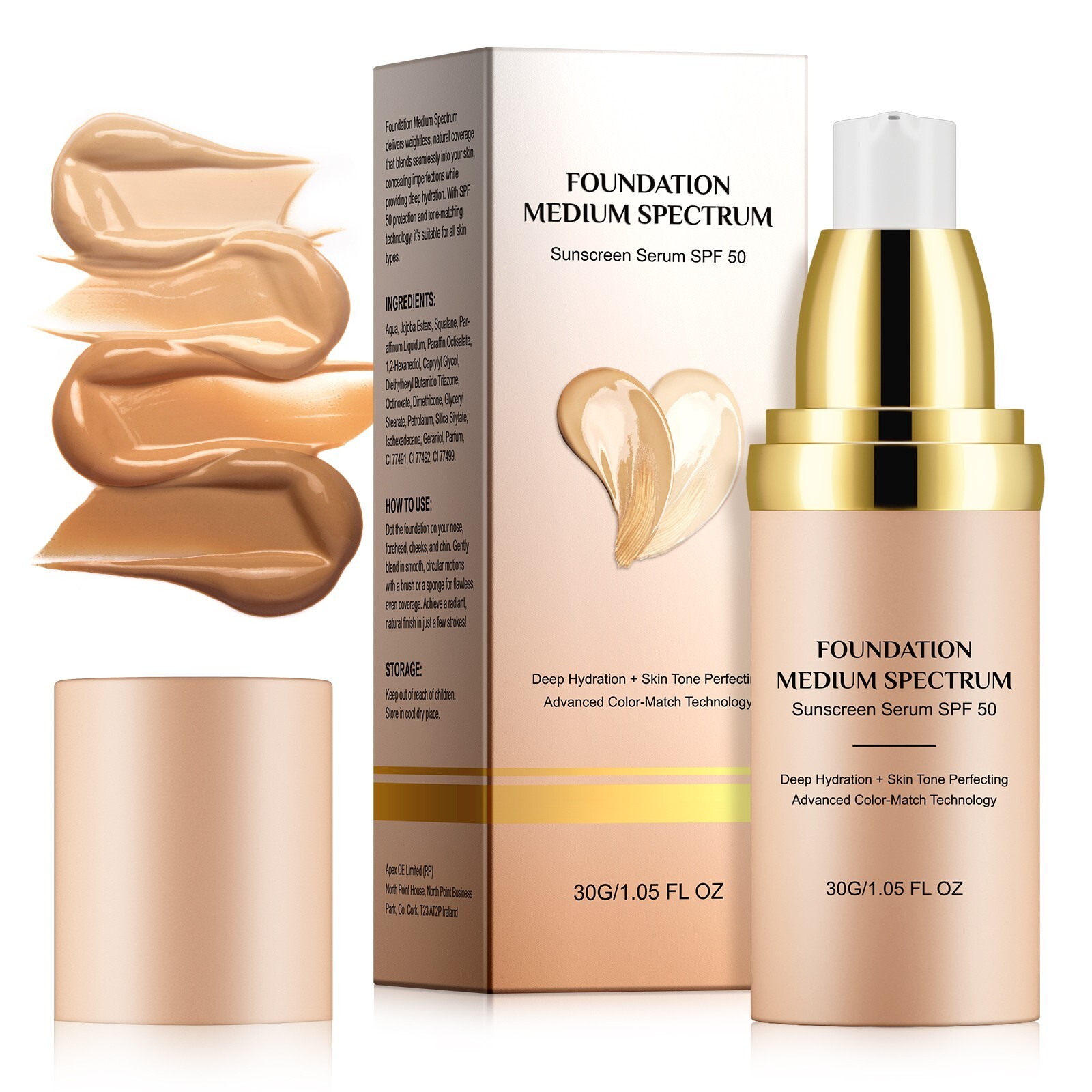 Colour Changing Foundation Liquid 4in1 Oil-free BB Cream Makeup, Nude face