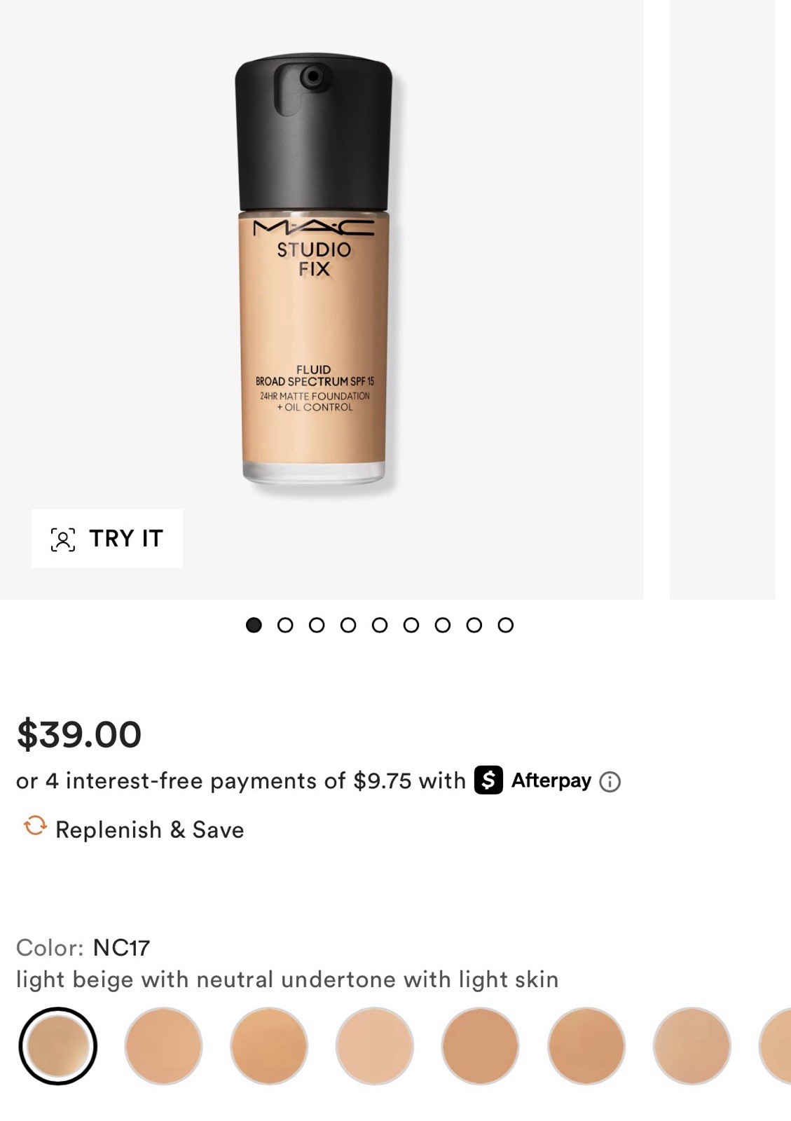 NC17 ( Light Beige ) ~ MAC Studio Fix Fluid Broad Spectrum Matte Foundation BNIB
