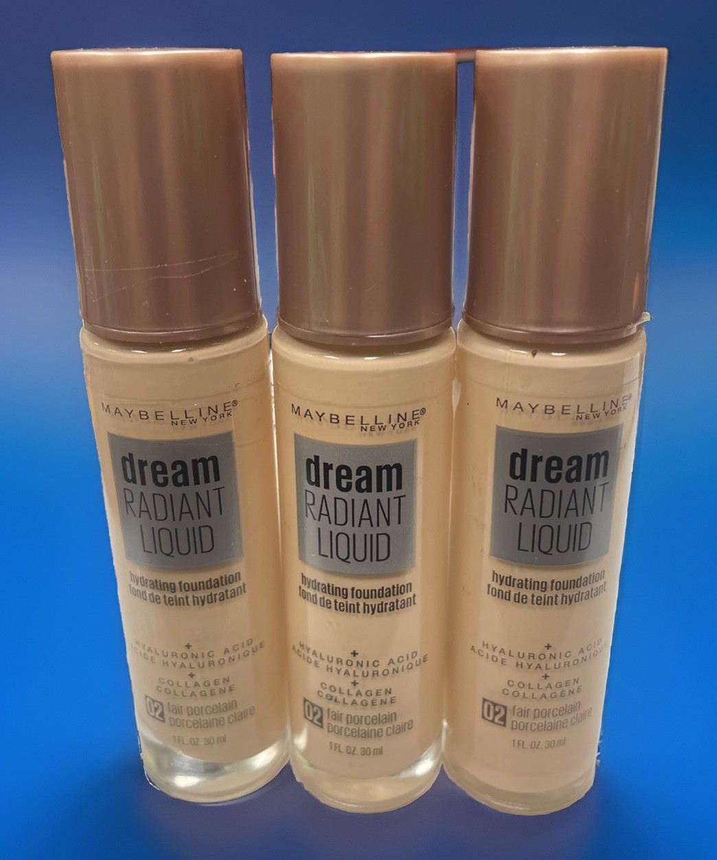 Maybelline Dream Radiant Liquid Hydrating Foundation 02 Fair Porcelain Lot Of 3