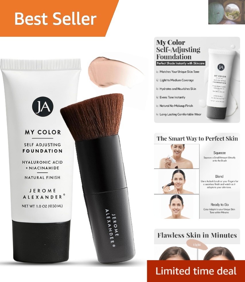 My Color Self-Adjusting Foundation 1oz – Hydrating Face Makeup with Kabuki Brush