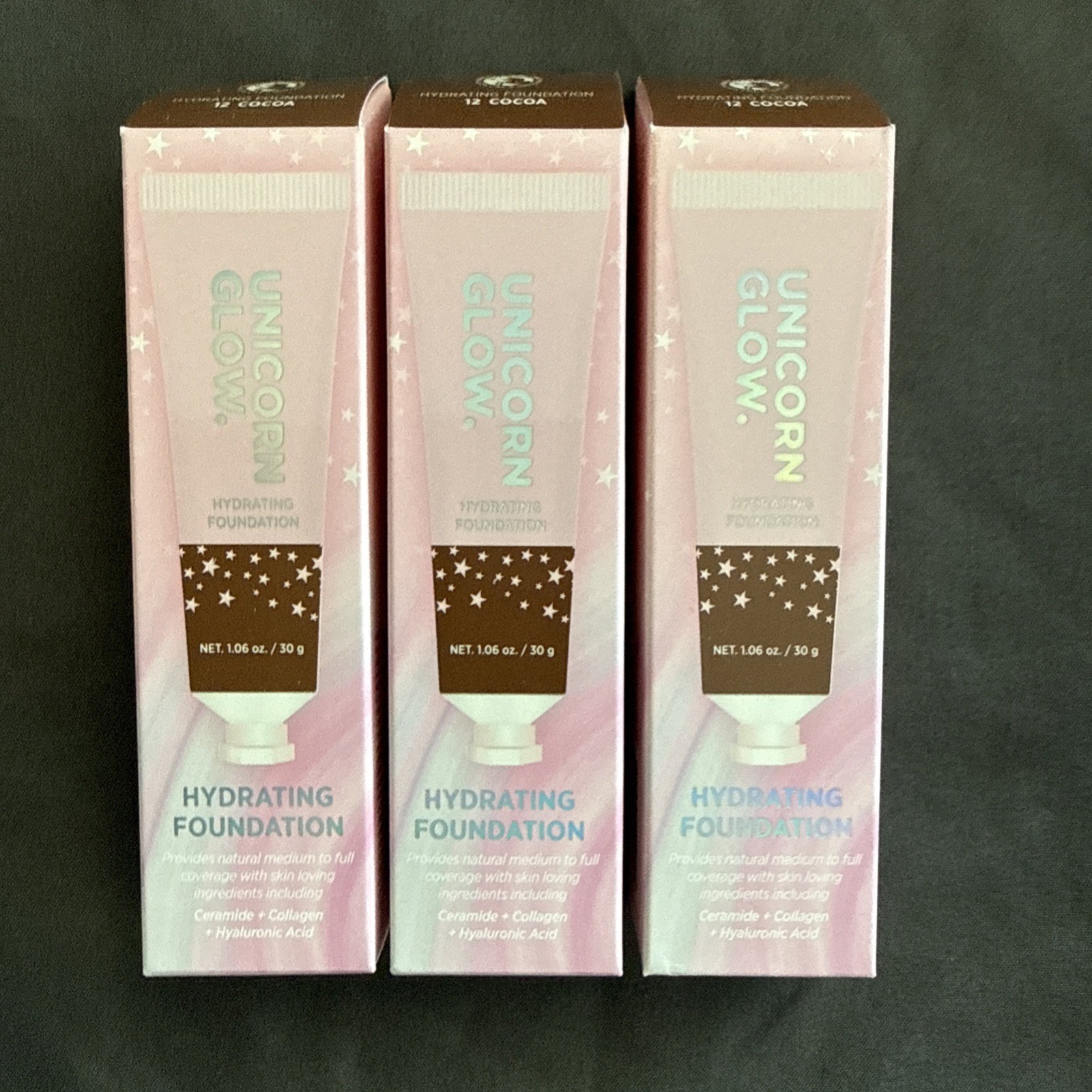 3 Unicorn Glow Hydrating Foundation, Cocoa, Ceramide + Collagen + Hyaluronic