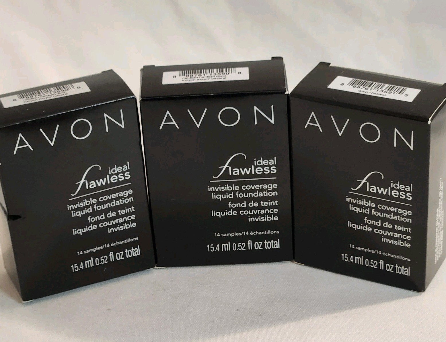 3 12 sample Boxes Avon Ideal Flawles Invisible Coverage Liquid Foundation Deep