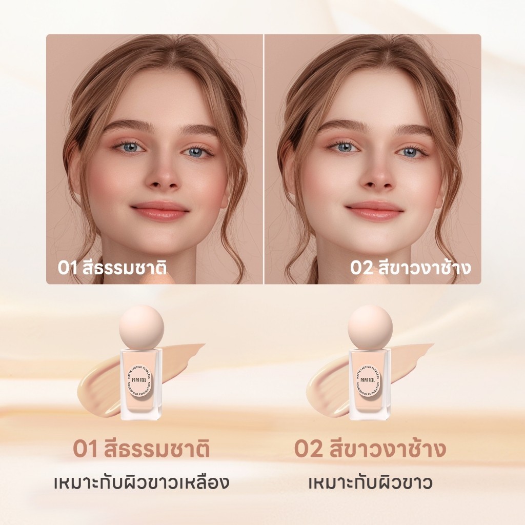 PAPA FEEL Poreless Foundation Cream Matte 24-Hour Long-Lasting SPF30 PA++++ 30ml