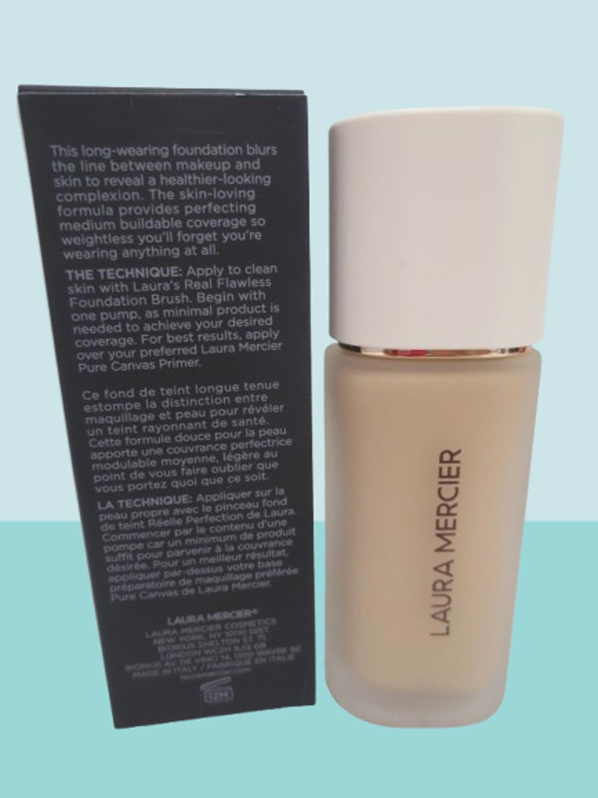 LAURA MERCIER REAL FLAWLESS WEIGHTLESS PERFECTING FOUNDATION 2C2 SOFT SAND 1 OZ.