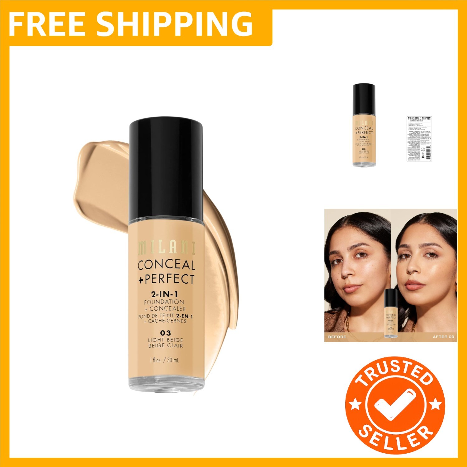 Conceal + Perfect Liquid Foundation – Light Beige, 1 Fl. Oz. Cruelty-Free, Wa…