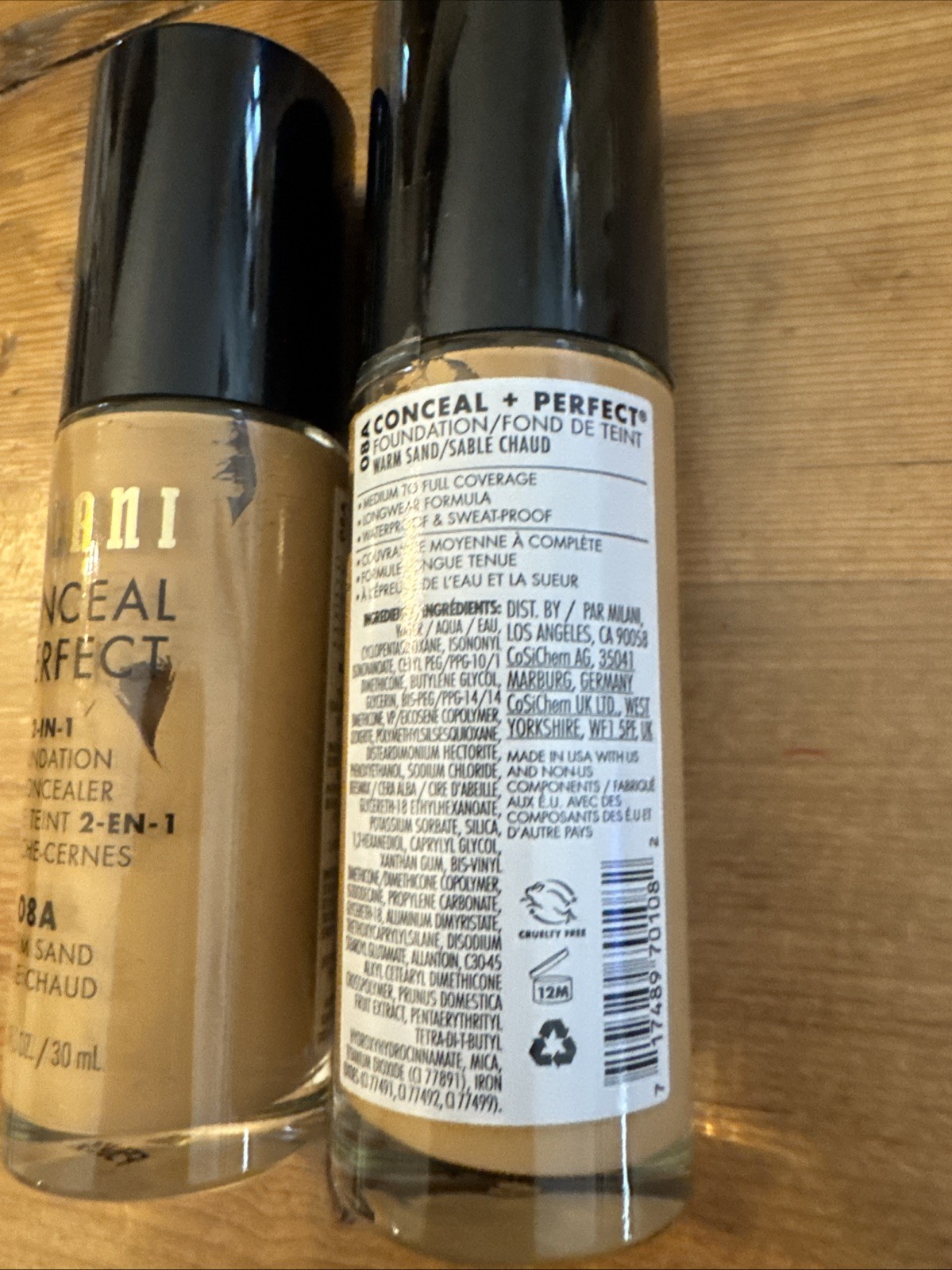 2 Milani Conceal Perfect Foundation Concealer 1 Oz Warm Sand Full Coverage 08A