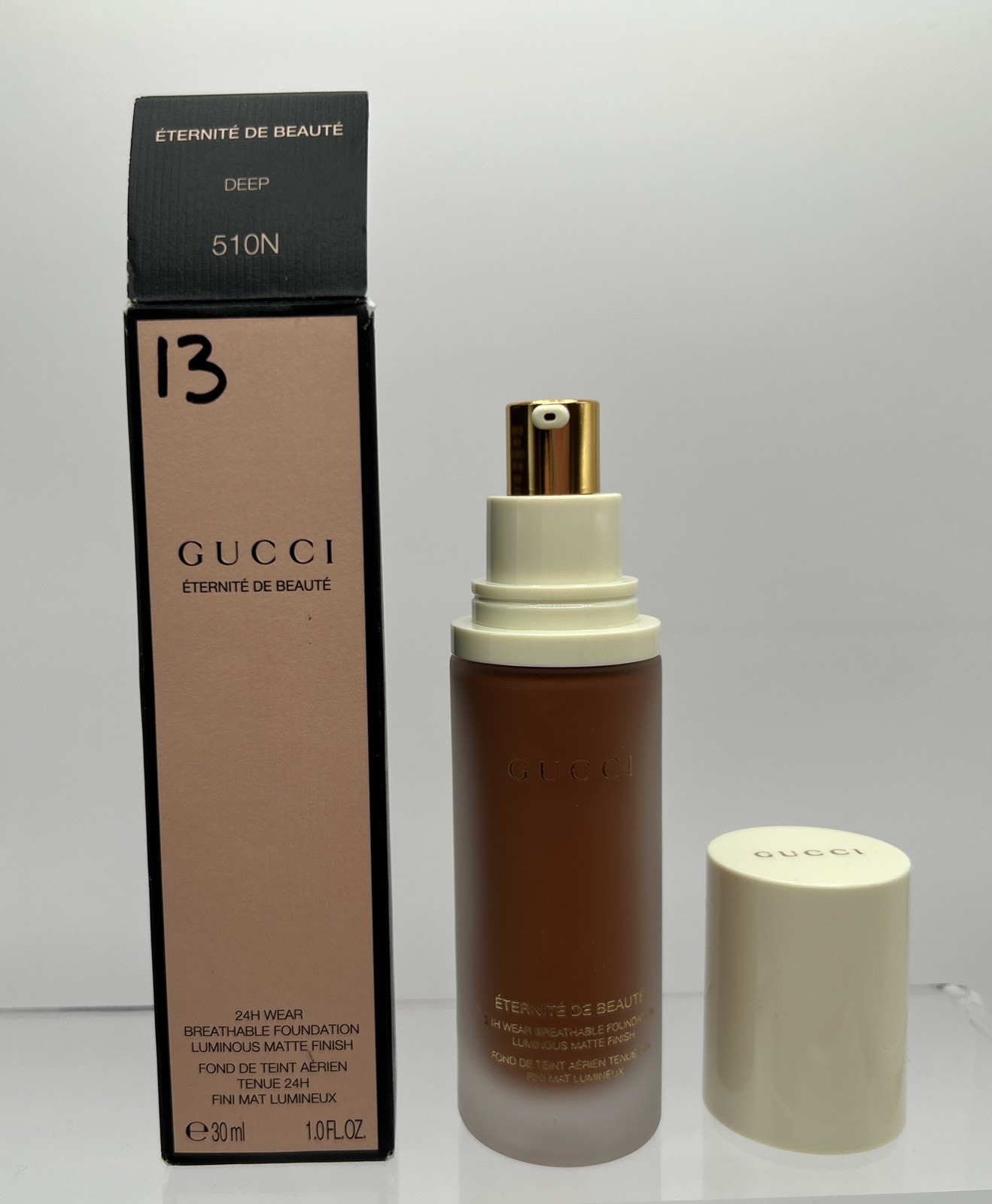 Gucci Foundation 24 Hour Full Coverage Luminous Matte Deep 510N NIB 1 oz READ