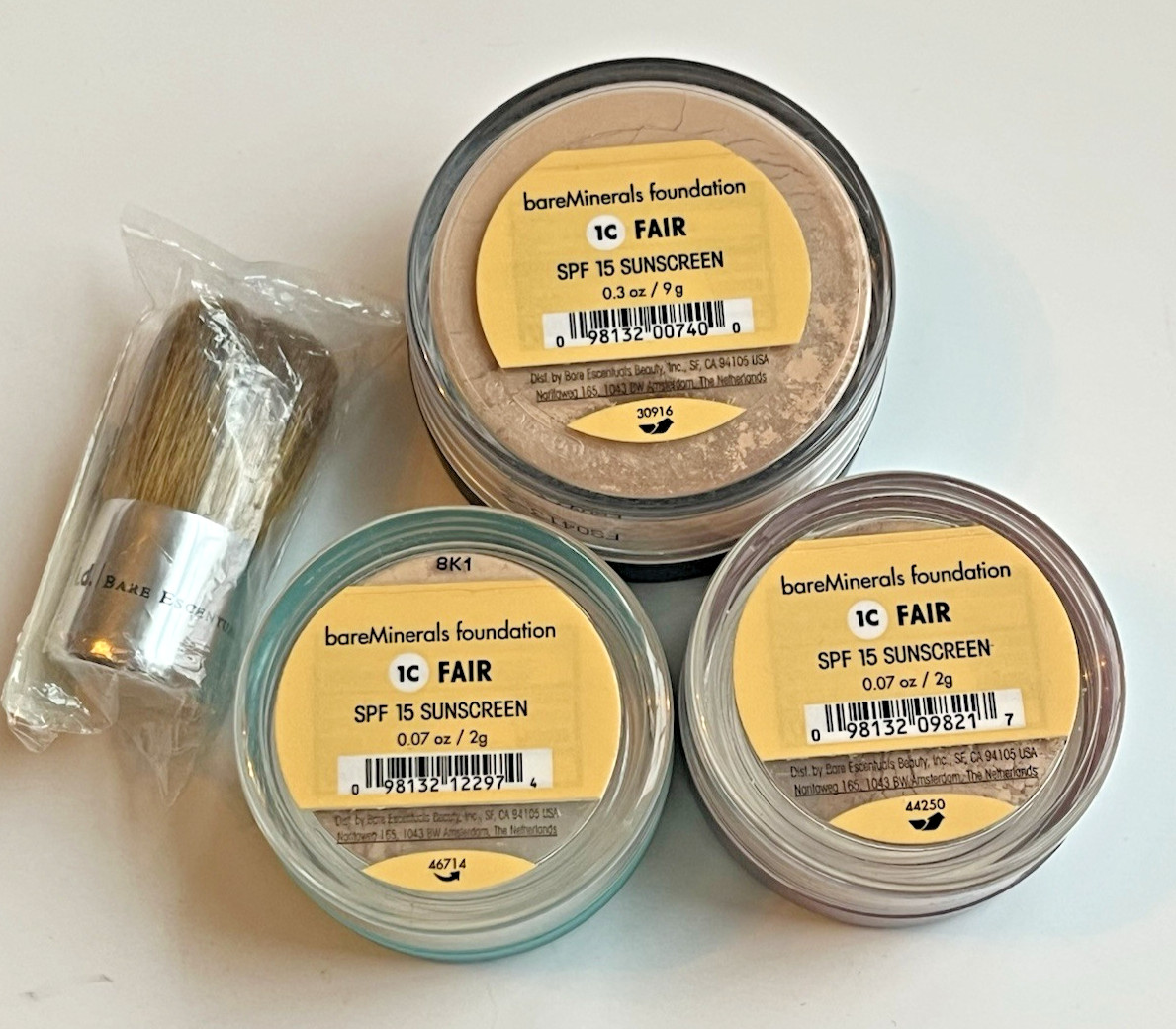 Lot 4 bareMinerals Fair 1C Foundation Large Jar 9g & 2 x 2g jar Plus Baby Buki