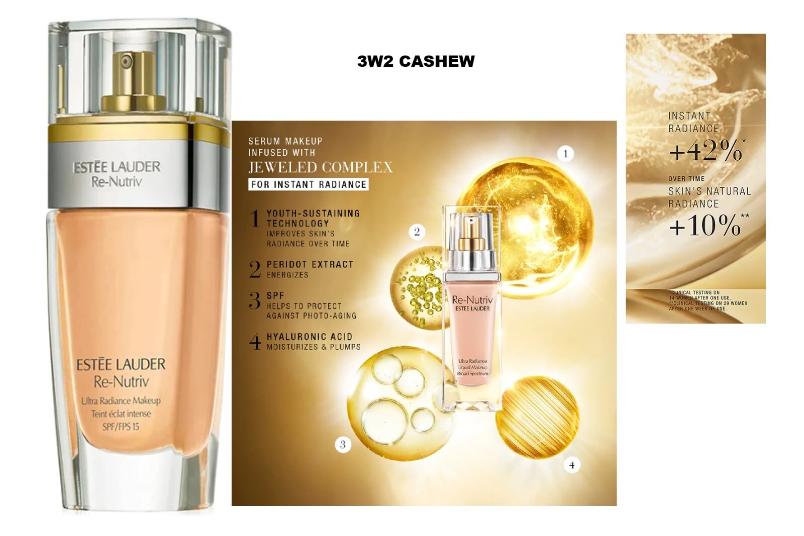 Estee Lauder RE-NUTRIV 3W2 Cashew Ultra Radiance Make Up Foundation SPF 15 NIB