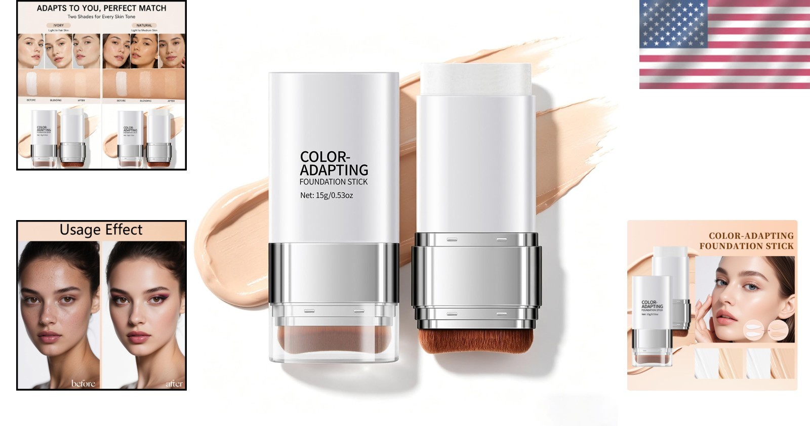 Color-Changing Foundation Stick with Precision Brush – Full Coverage, Waterproof