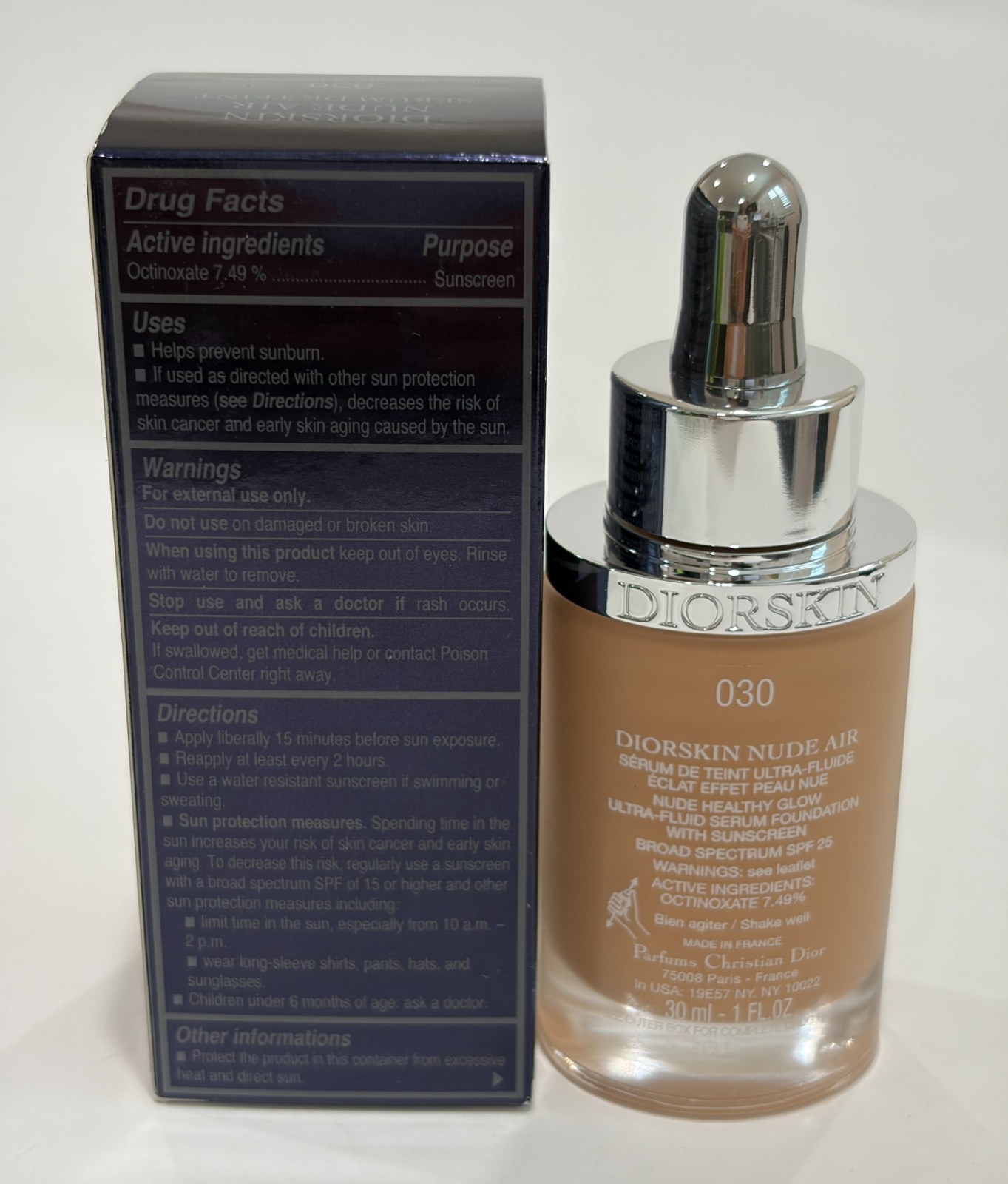 Diorskin Nude Air Healthy Glow Ultra Fluid Serum Foundation Spf 25 – 030 – 1 oz