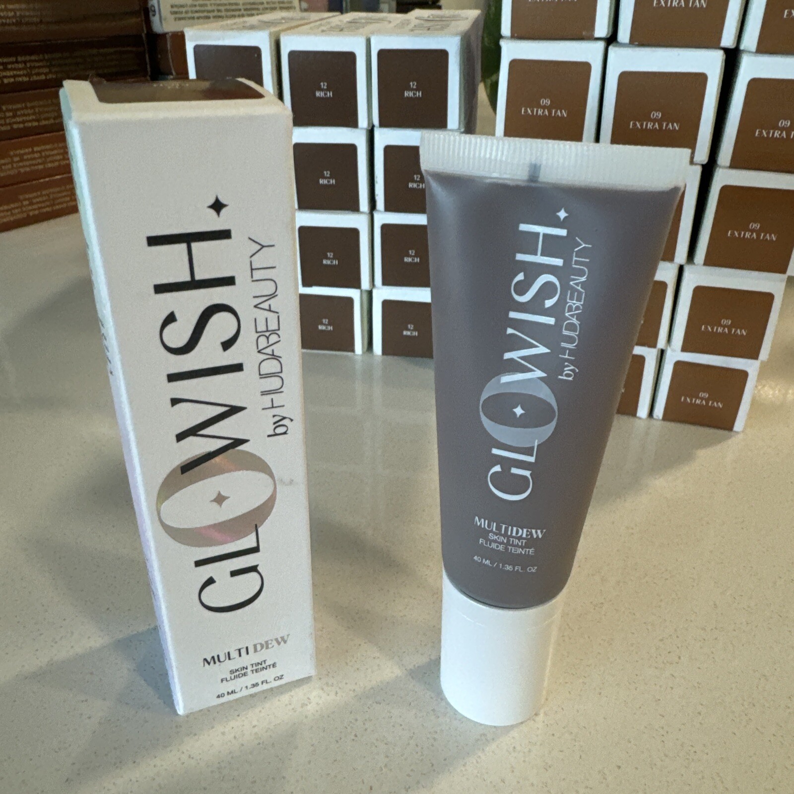 BNIB Glowish by Huda Beauty Multi Dew Skin Tint 1.35oz / 40mL Rich 12-