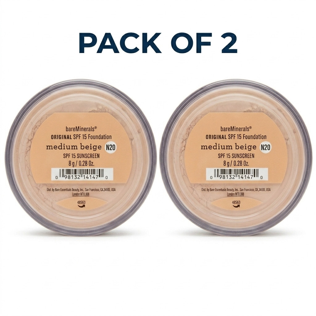 Lot of 2 bareMinerals Medium Beige N20 Original Powder Foundation SPF 15 8g